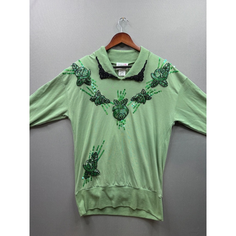 Lacy After Noon by Shell Kepler‎ Embellished Rose Collared Sweatshirt Size M